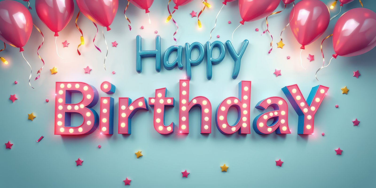 Colorful birthday decoration with balloons and lights showcasing joyful celebration vibes